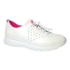 Samuel Hubbard Flight white with pink elastic lace leather sneakers, size 8,EUC